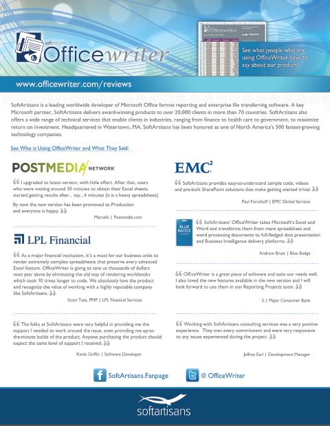 OfficeWriter Brag Sheet